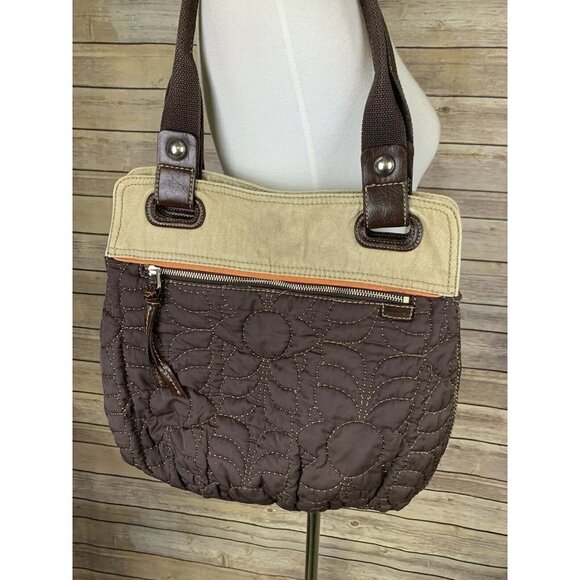 Fossil Key Per Brown Tan Quilted Handbag - Picture 1 of 9